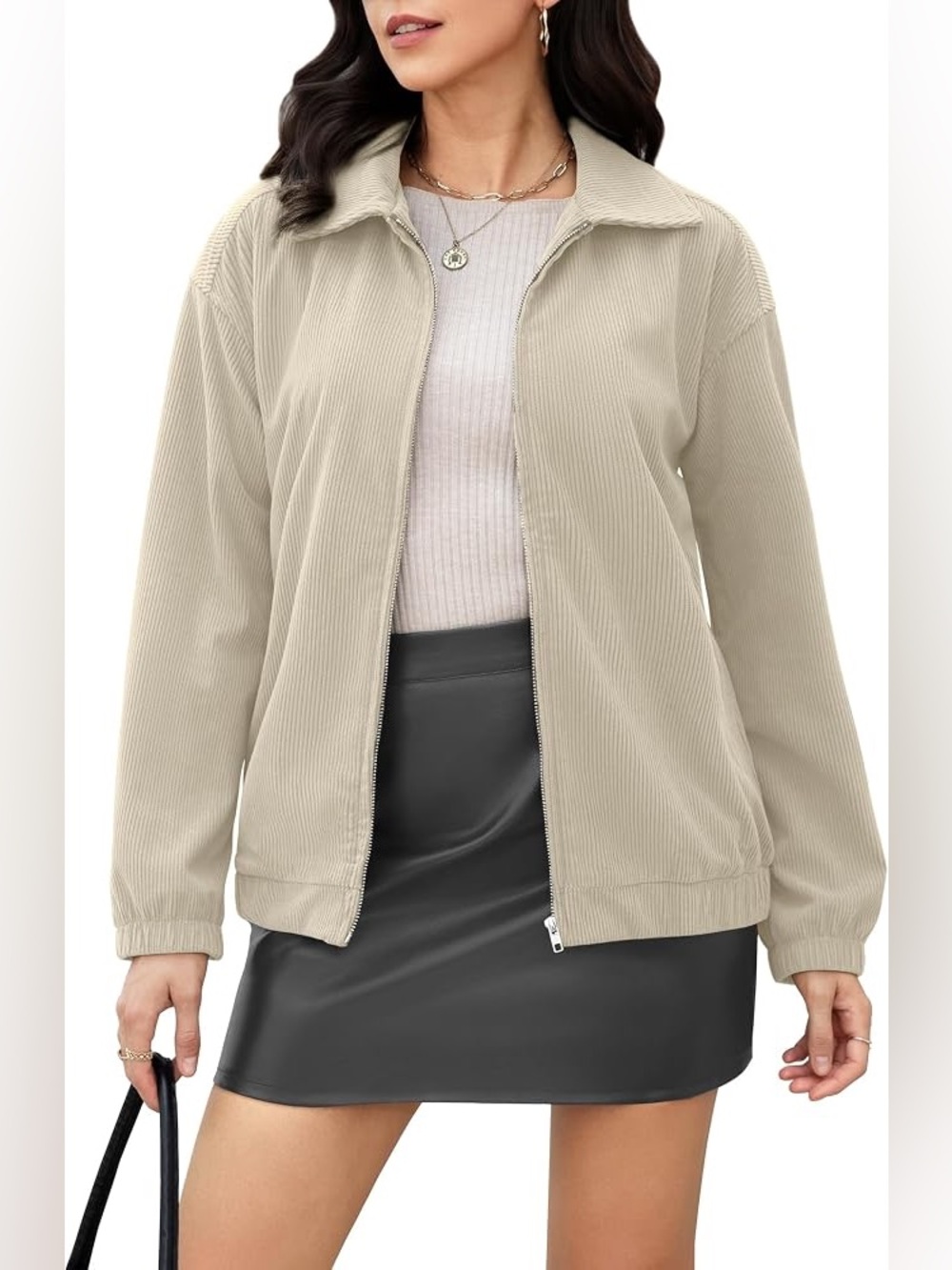 Casly Lamiit Women’s Corduroy Jacket Fall Casual Zip Up size LARGE